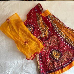 NWT Chaniya Choli Banjara Rabaari Kutchi Embroided 2-3 Y HandMade Red Yellow